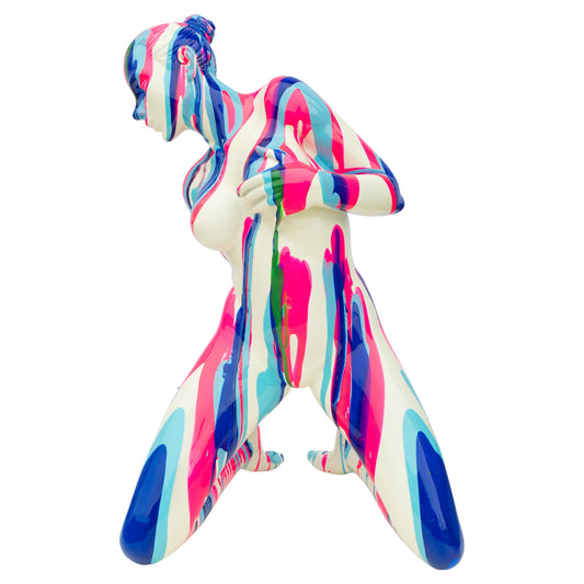 Amorous Pink and Blue Kneeling Yoga Lady Sculpture - The Happy Den