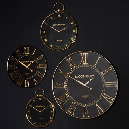 Bloomsbury Wall Clock, Available in 2 Sizes, Black & Gold